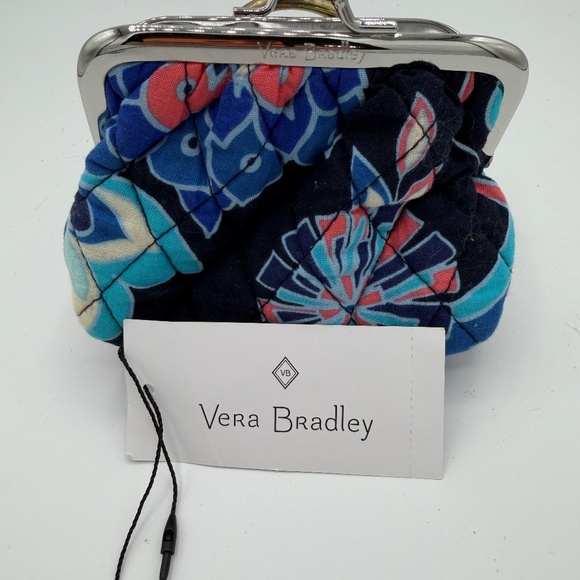 Vera Bradley Kiss Coin Purse Lotus Flower Swirl Blues Pinks - Picture 5 of 7